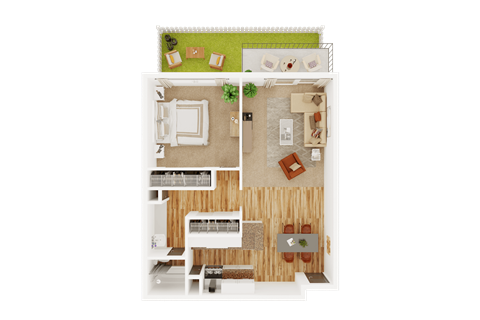Floor plan for 1 bed, 1 bath, 780 sqft